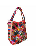 Vintage Leather Flower Multicolor Knitted Strap Shoulder Bag