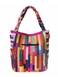 Vintage Leather Flower Multicolor Knitted Strap Shoulder Bag