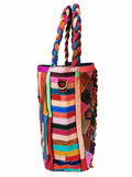 Vintage Leather Flower Multicolor Knitted Strap Shoulder Bag