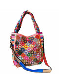 Vintage Leather Flower Multicolor Knitted Strap Shoulder Bag