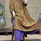 Robe en coton à imprimé rétro pour femmes, ourlet fendu, poche