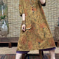 Robe en coton à imprimé rétro pour femmes, ourlet fendu, poche