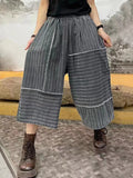 Women Summer Retro Irregular Spliced Stripe Pocket Pants