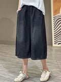 Women Summer Casual Solid Pocket Split Hem Denim Skirt