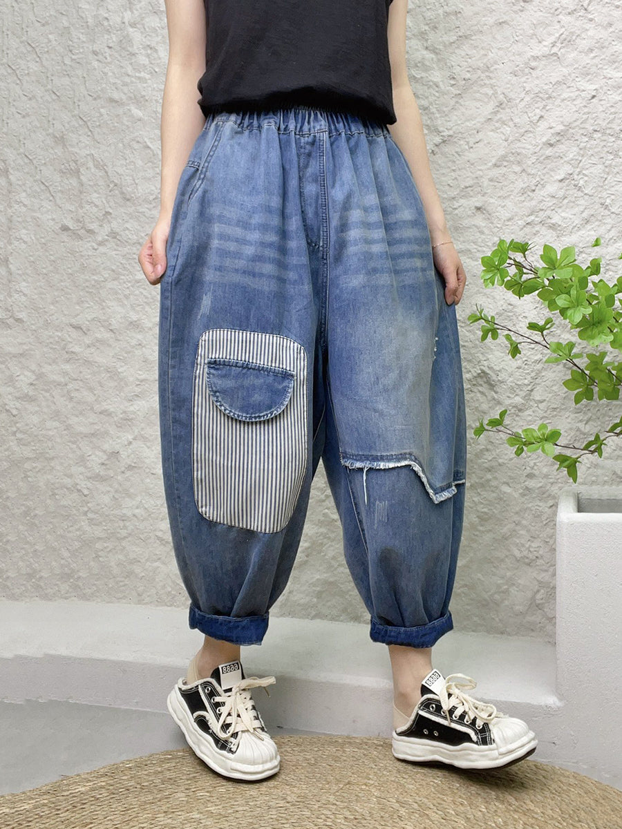 Pantalon sarouel ample avec poches épissées et Patch Artsy d'été pour femmes