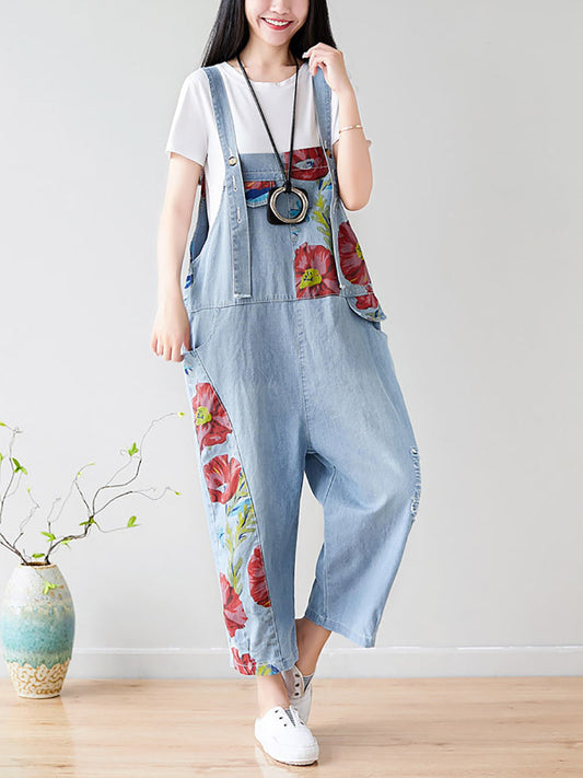 Combinaisons en Denim pour femmes, Vintage, imprimé floral irrégulier, été