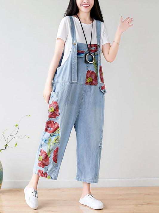 Combinaisons en Denim pour femmes, Vintage, imprimé floral irrégulier, été