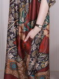 Women Summer Vintage Flower Spliced Loose Silk Dress