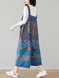 Women Ethnic Print Pocket Button Loose Wide-leg Jumpsuits
