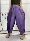 Women Summer Casual Stripe Pocket Cotton Harem Pants