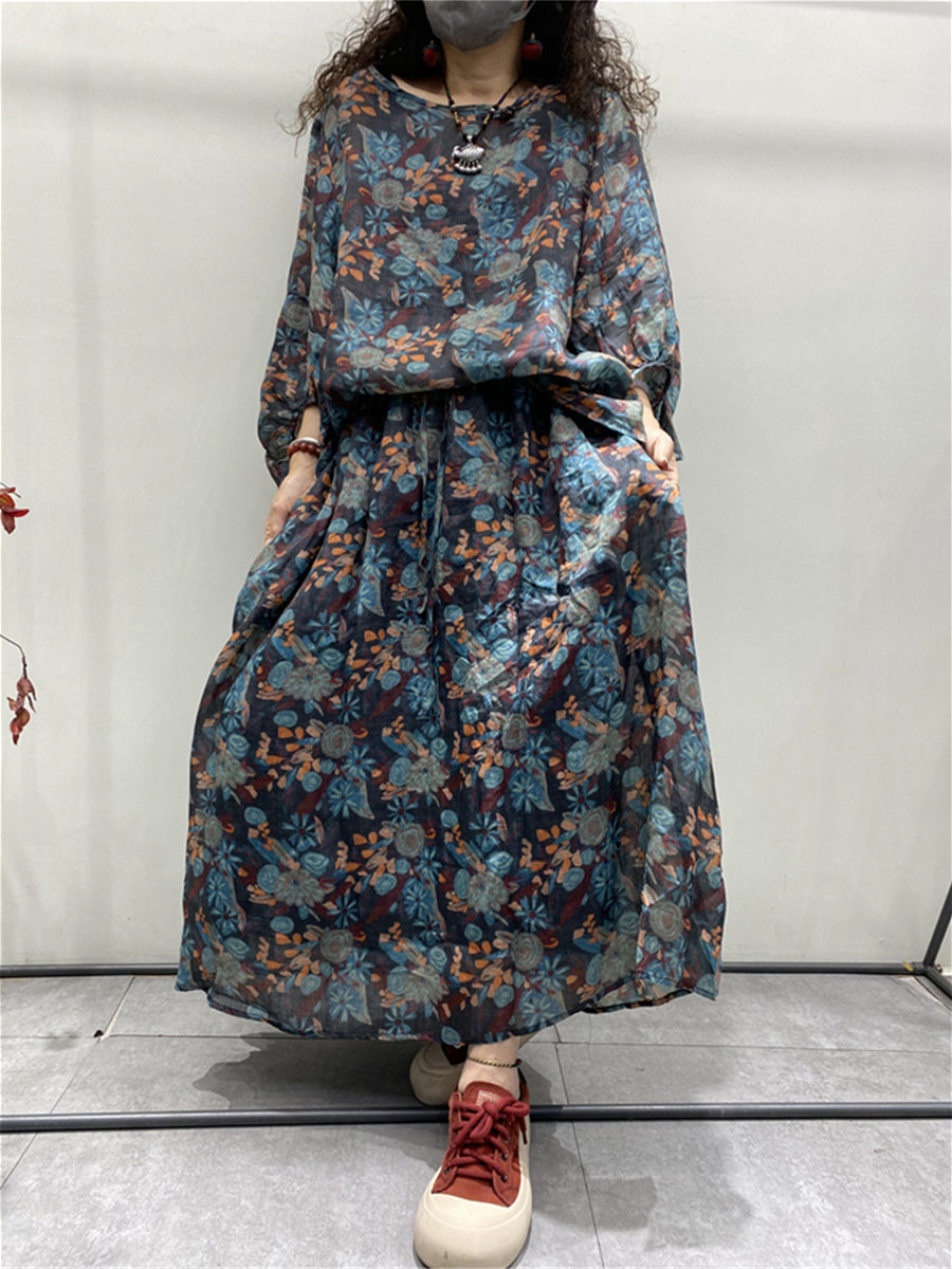 Women Summer Vintage Floral Thin Loose Linen Suits
