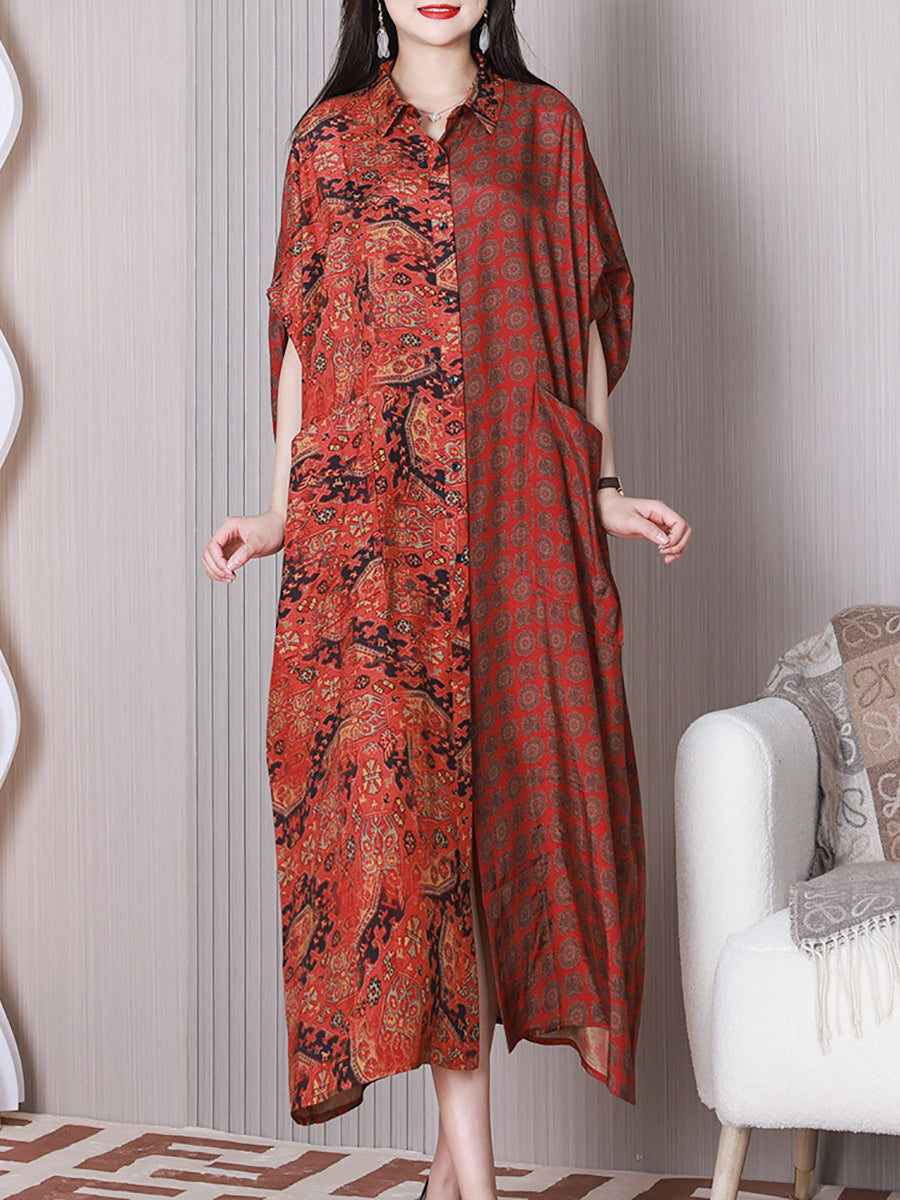Robe ample d'été Vintage à carreaux floraux pour femmes, poches épissées