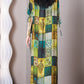 Women Summer Vintage Plaid Spliced Drawstring Loose Dress