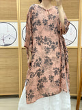 Women Summer Vintage Plaid Spliced Flower Ramie Dress
