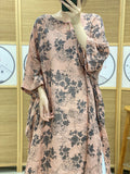 Women Summer Vintage Plaid Spliced Flower Ramie Dress
