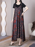 Women Summer Flower Irregular V-Neck Vest Dress