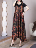 Women Summer Flower Irregular V-Neck Vest Dress
