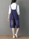 Women Summer Vintage Frayed Pocket Solid Short Jumpsuits