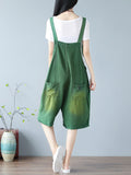 Women Summer Vintage Frayed Pocket Solid Short Jumpsuits