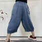 Women Summer Vintage Pocket Drawstring Solid Denim Pants