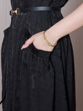 Women Summer Vintage Jacquard Pocket V-Neck Dress