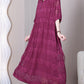 Women Vintage Solid Jacquard Embroidery Drawstring Loose Dress