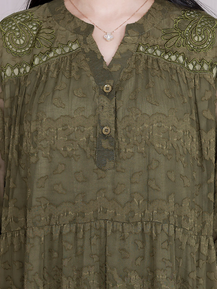 Robe ample Vintage en Jacquard pour femmes, couleur unie, broderie, cordon de serrage