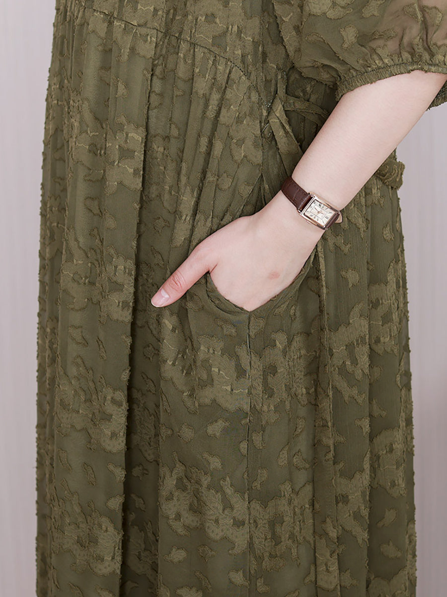 Robe ample Vintage en Jacquard pour femmes, couleur unie, broderie, cordon de serrage