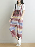 Women Summer Artsy Tie-dye Pocket Denim Jumpsuits