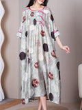 Women Summer Vintage Dot Draped Button Loose Dress