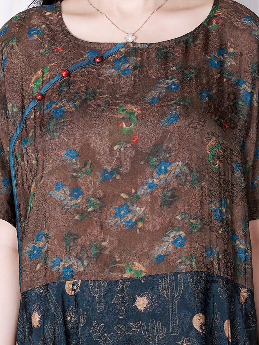 Robe ample épissée florale d'été vintage pour femmes