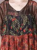 Women Summer Vintage Flower Spliced V-Neck Loose Dress