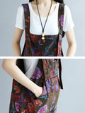 Women Retro Flower Button Spliced Loose Jumpsuits