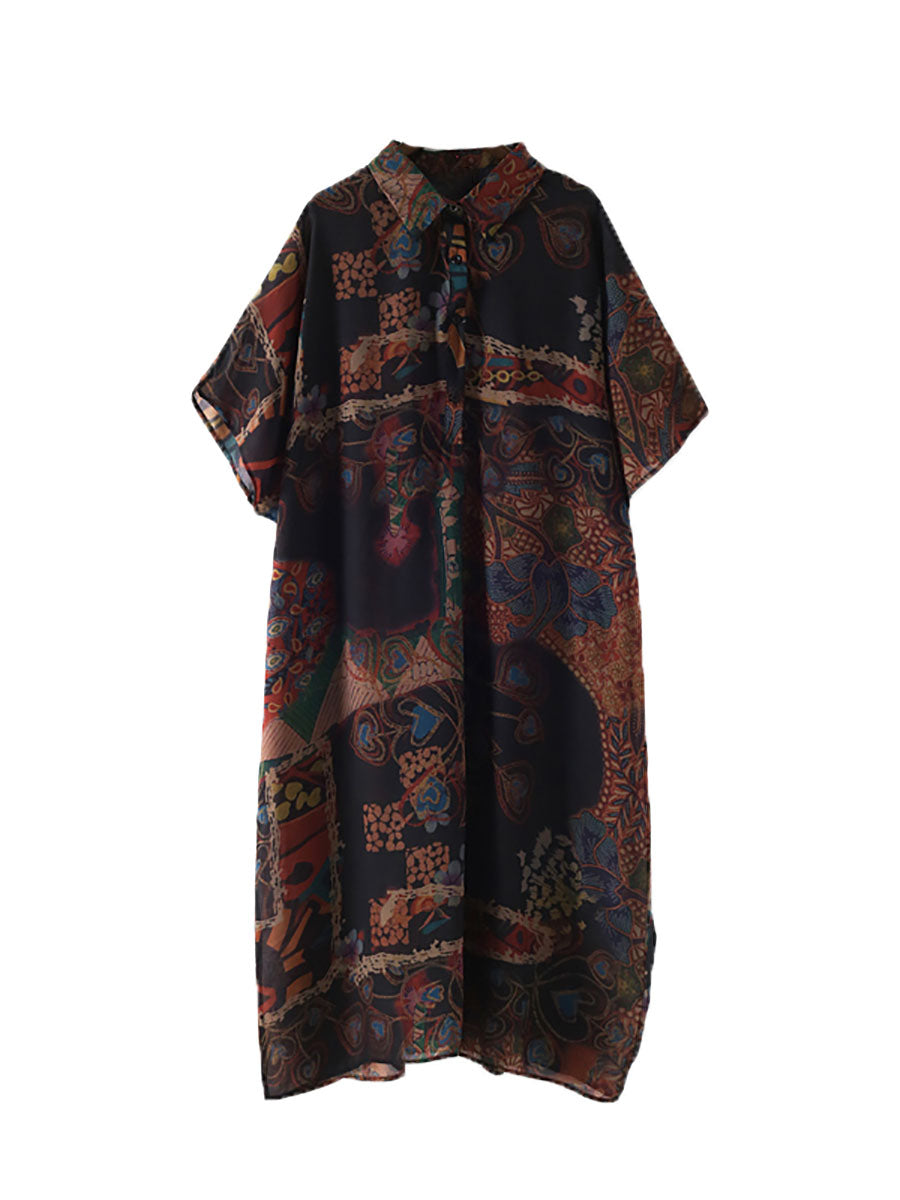 Robe ethnique à col Polo pour femmes, imprimé floral, boutons fins