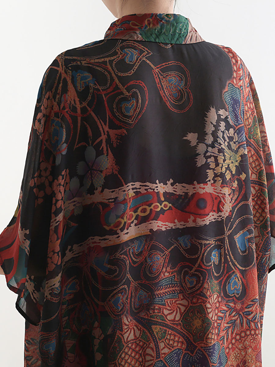 Robe ethnique à col Polo pour femmes, imprimé floral, boutons fins