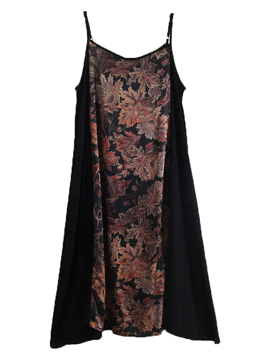 Women Vintage Flower Spliced Vest Long Dress