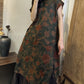 Plus Size Women Summer Vintage Floral Split Hem Ramie Robe Dress