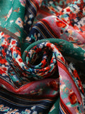 Women Ethnic Floral Colorblock Tassel Travel Scarf