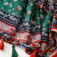 Women Ethnic Floral Colorblock Tassel Travel Scarf