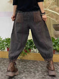 Women Vintage Stripe Pocket Spliced Harem Pants
