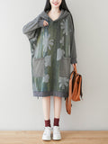 Women Autumn Artsy Flower Pocket Hooded Shirt