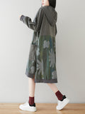 Women Autumn Artsy Flower Pocket Hooded Shirt
