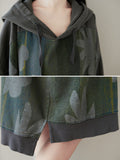 Women Autumn Artsy Flower Pocket Hooded Shirt