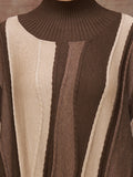 Women Autumn Irregular Stripe Knitted Mid-High Collar Dress