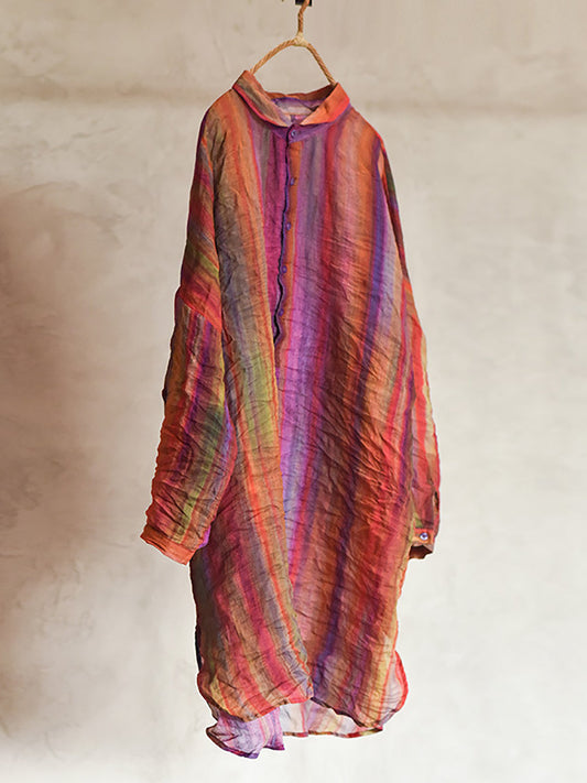 Robe chemise longue colorée pour femmes, Vintage, printemps, Ramie