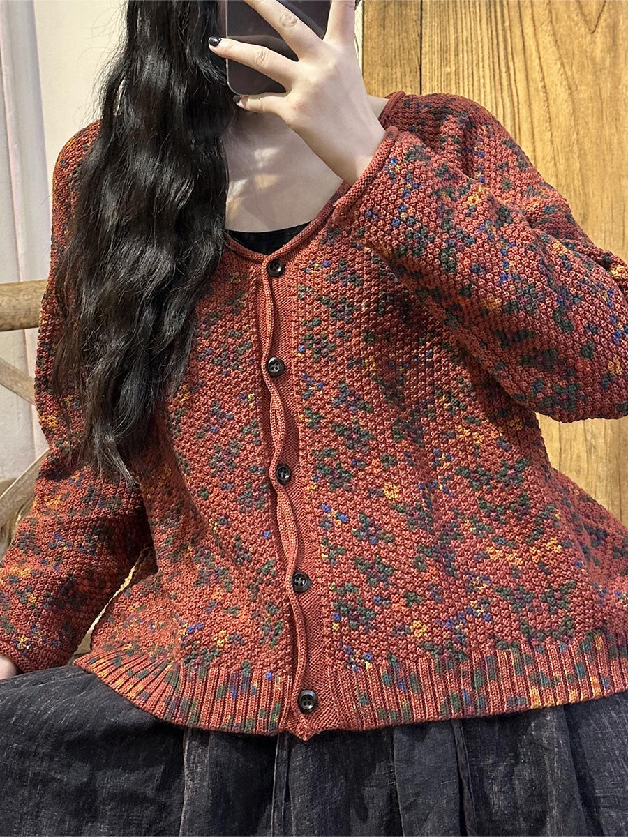 Women Vintage Autumn Colorful Dot Cotton Sweater