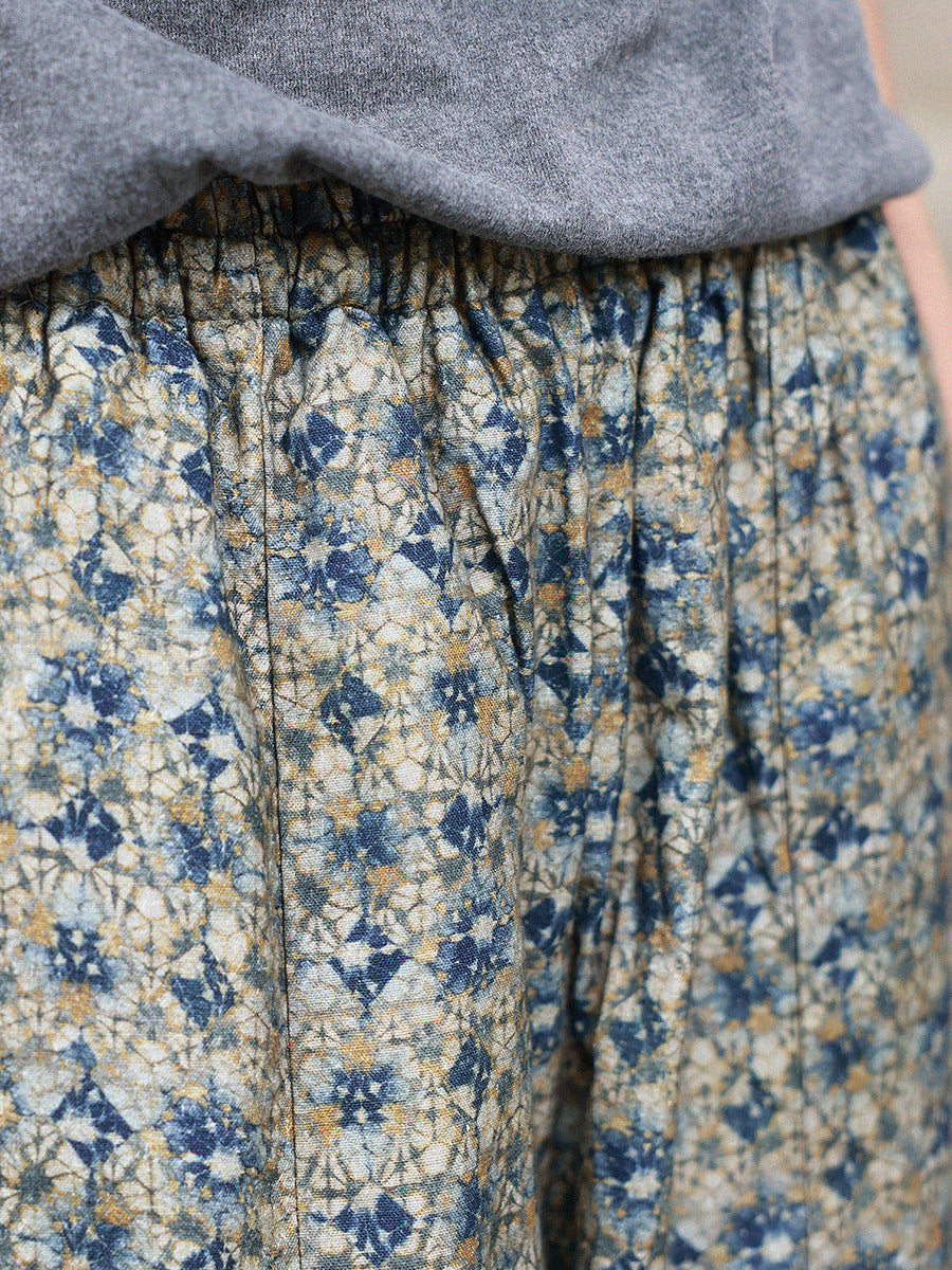 Women Vintage Floral Winter Warm Padded Harem Pants