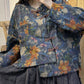 Women Autumn Vintage Flower Irregular Closure Shirt