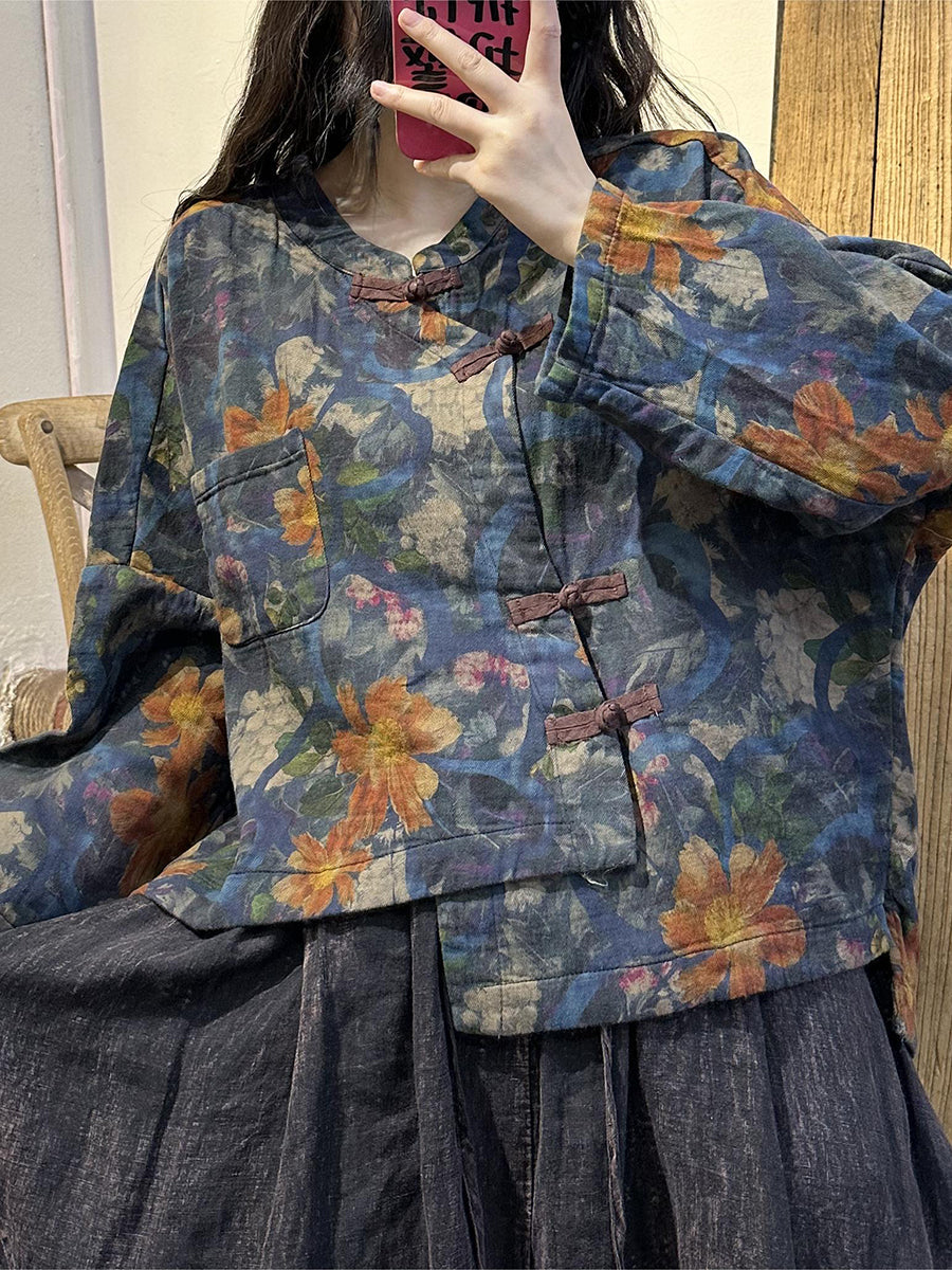 Chemise à fermeture irrégulière pour femme, Vintage, fleur, automne
