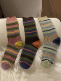 3 paires de chaussettes en fourrure épissées à rayures colorées pour femmes